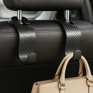 Premium Carbon Fiber Car Headrest Hooks Space Saving Backseat Hanger Storage Organizer For Heavy Purses