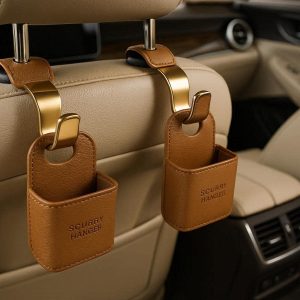 Luxury Leather Car Headrest Hooks Metal Scurry Hanger Backseat Organizer Pouch Clip For Luxury Vehicle Interior