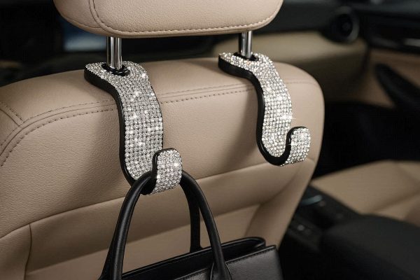 Sparkling Rhinestone Car Headrest Hooks Bling Crystal Backseat Hanger Auto Interior Decoration Accessories For Women