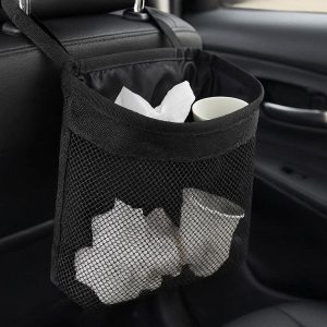 Elastic Opening Car Trash Bags Hanging Mesh Garbage Pouch Lightweight Compact Automotive Waste Basket For Tissues Cups