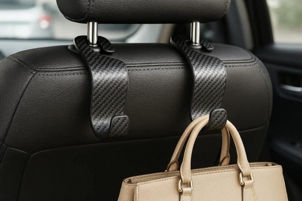 Premium Carbon Fiber Car Headrest Hooks Space Saving Backseat Hanger Storage Organizer For Heavy Purses