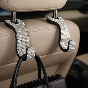 Sparkling Rhinestone Car Headrest Hooks Bling Crystal Backseat Hanger Auto Interior Decoration Accessories For Women