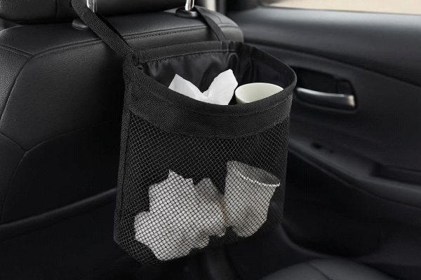 Elastic Opening Car Trash Bags Hanging Mesh Garbage Pouch Lightweight Compact Automotive Waste Basket For Tissues Cups