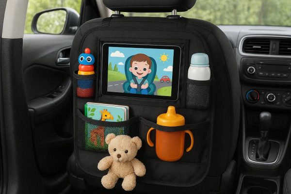 Backseat Car Organizer With Touch Screen Tablet Holder Multi Pocket Storage Bag For Toddlers Road Trip Travel